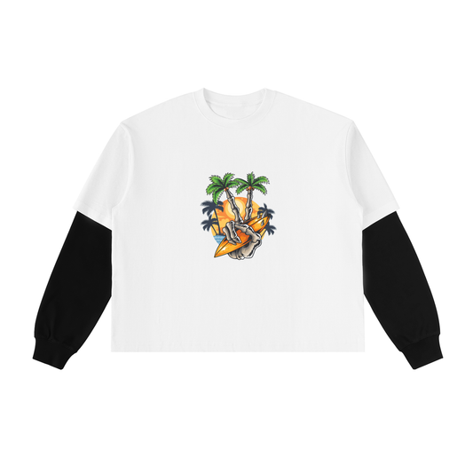 Layered Contrast Sleeve Cotton T-Shirt
